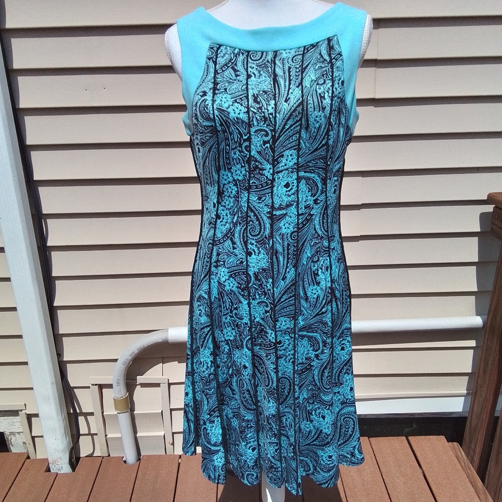Perceptions New York 2 piece light blue and black sleeveless dress Size M